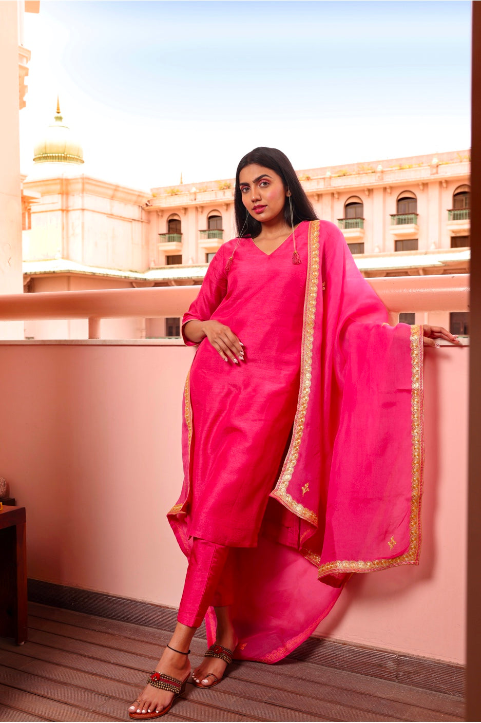 K&M Rani Pink Tilla Suit Set