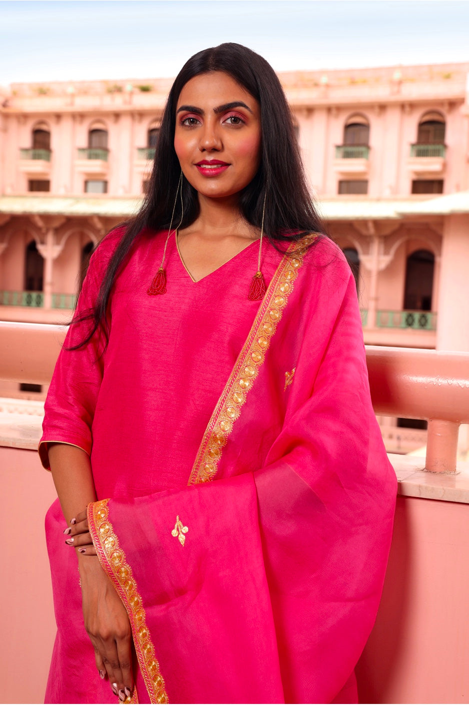 K&M Rani Pink Tilla Suit Set