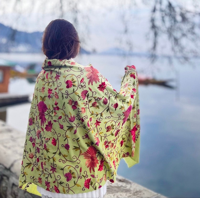 K&M Light Green Aari Stole